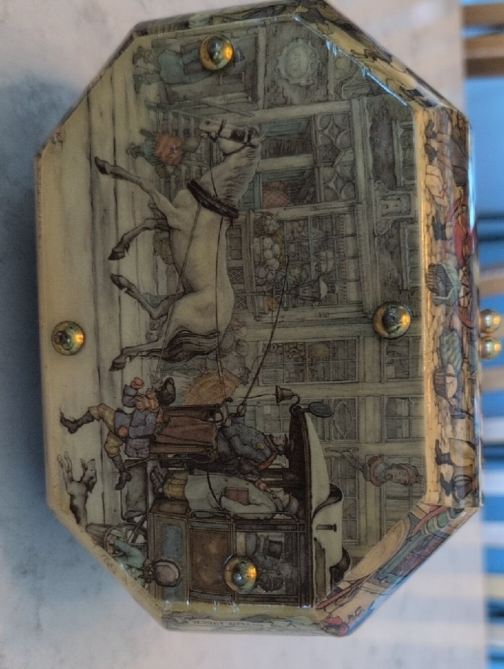 Vintage Anton Pieck Wood & Decoupage Jewelry Box Handbag - Picture 9 of 16